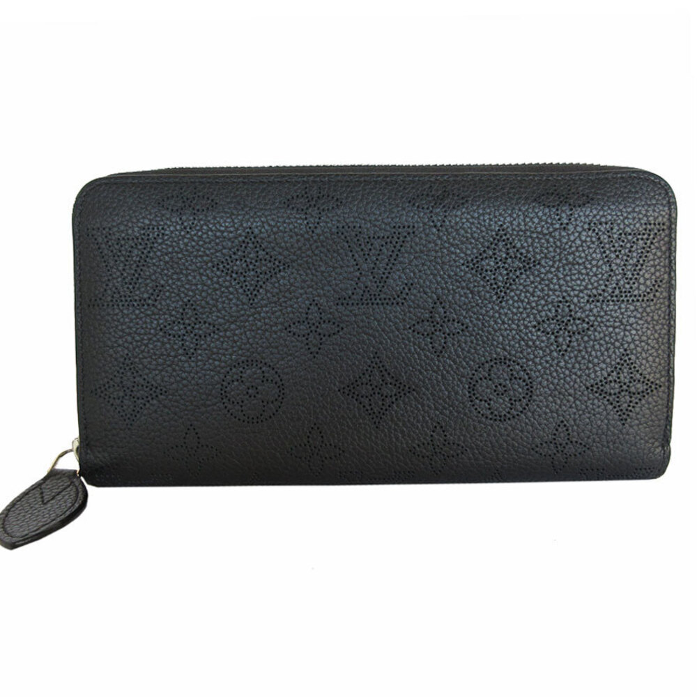 Louis Vuitton Round Zipper Long Wallet Monogram Mahina Zippy Black Silver
